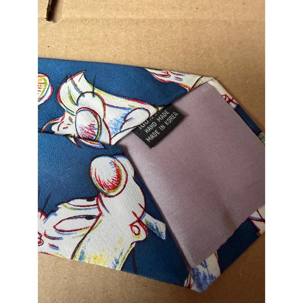Looney Tunes sketch Sylvester & Tweety Silk Tie Navy Blue Balancine 1993 vintage